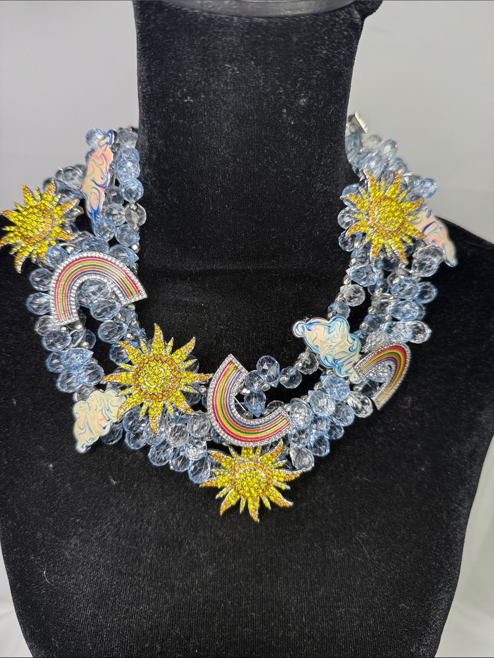 Sassy Jones Alana Cloud, Sun & Rainbow Charm Crystal Necklace